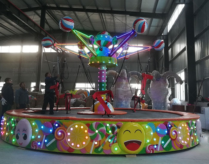 广场游乐设备糖果飞人六人旋转蹦极儿童游乐设备